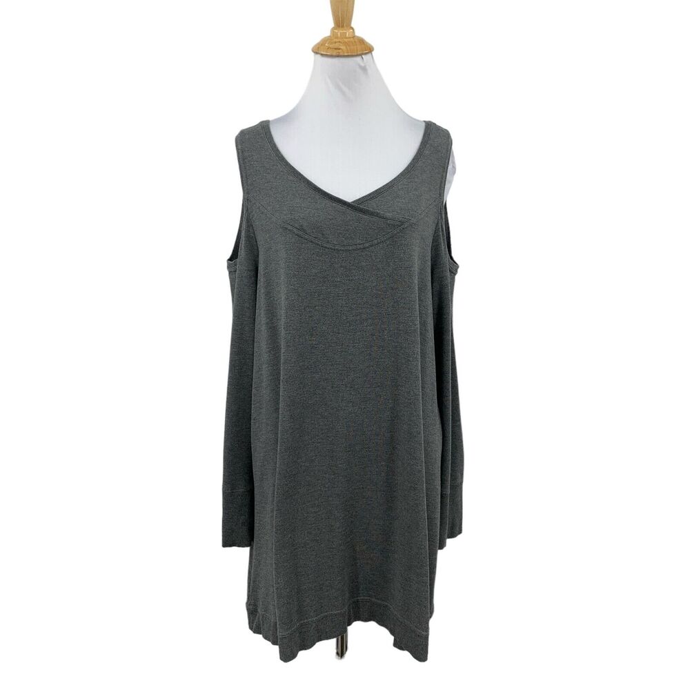 Soft Surroundings Sweatshirt Womens L Large Gray Cold Shoulder Knit Pullover